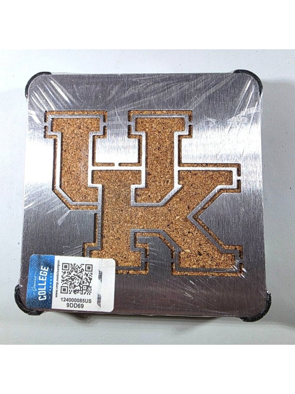 Set Of 4 University Of Kentucky coasters Wildcats Stainless Steel Cork